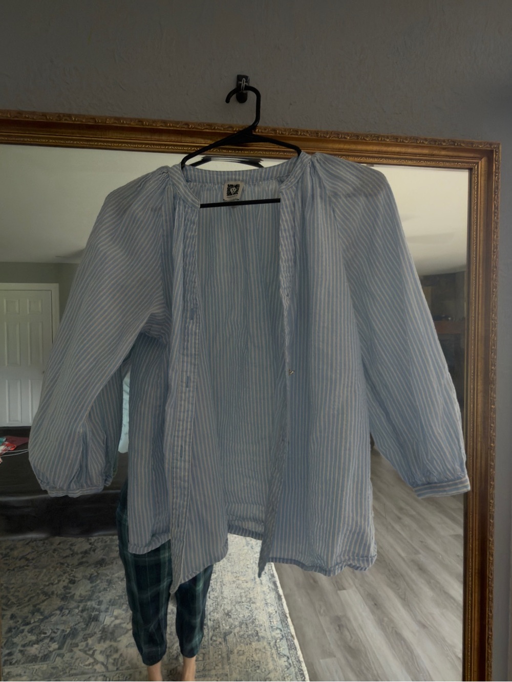 Anne Klein Light Blue & White Striped Peasant Tunic